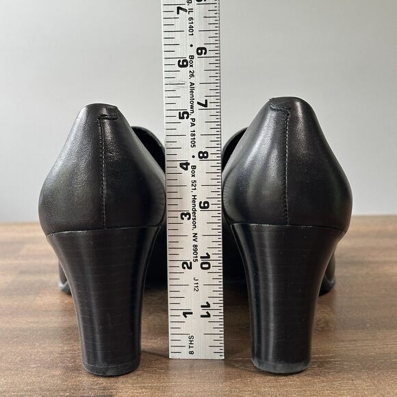 Franco Sarto Leather Nolan Pump 9.5M Black Loafer Heel Slip On Timeless Minimal - Picture 6 of 10